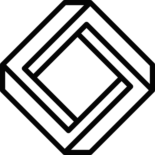 Abstract geometric icon with layered diamond shapes in black, often used for branding, logos, or interface elements.