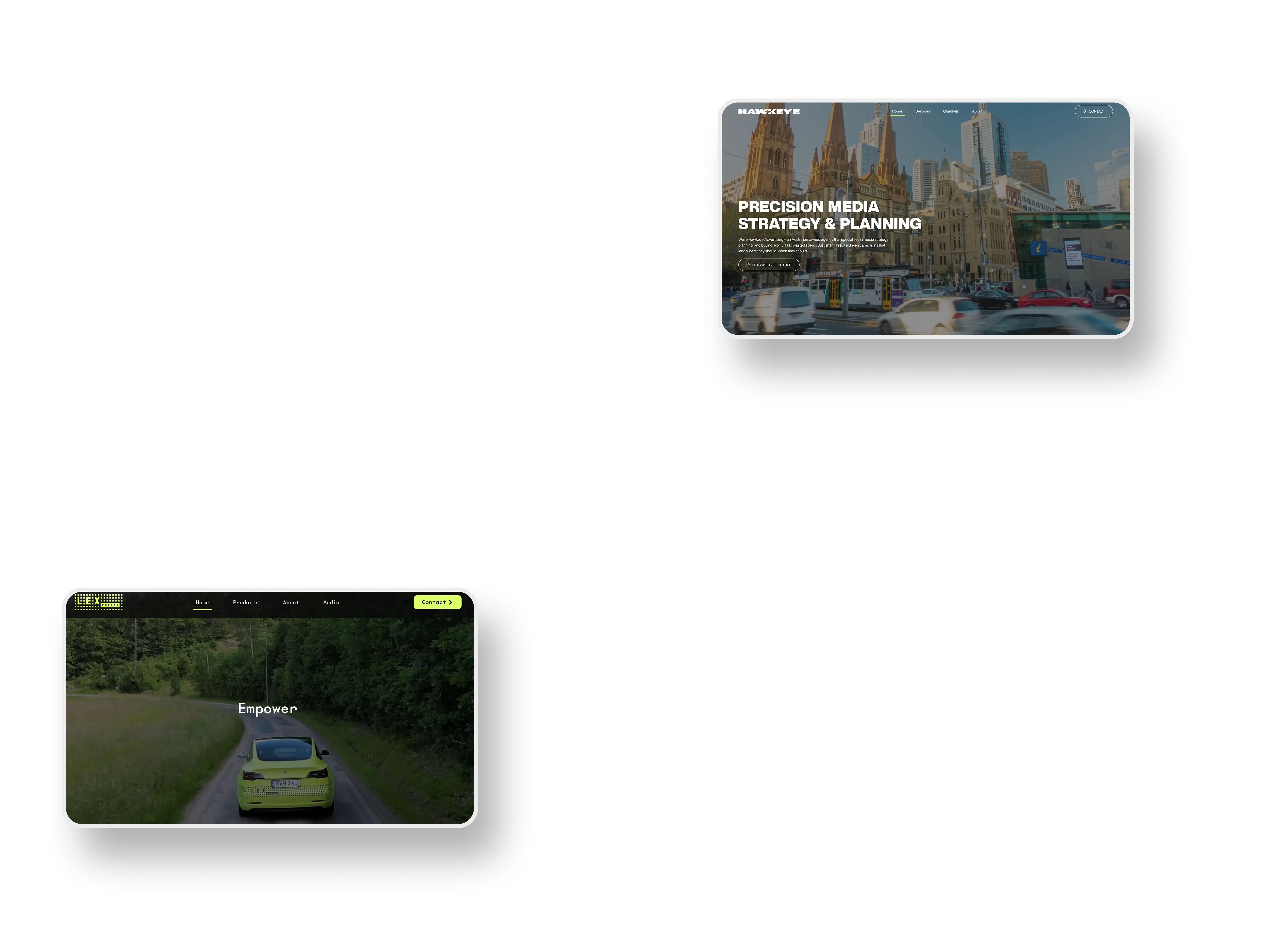 CaptivateClick professional website design portfolio featuring responsive websites for media strategy planning and automotive industries, showcasing modern UI design and conversion-optimized layouts